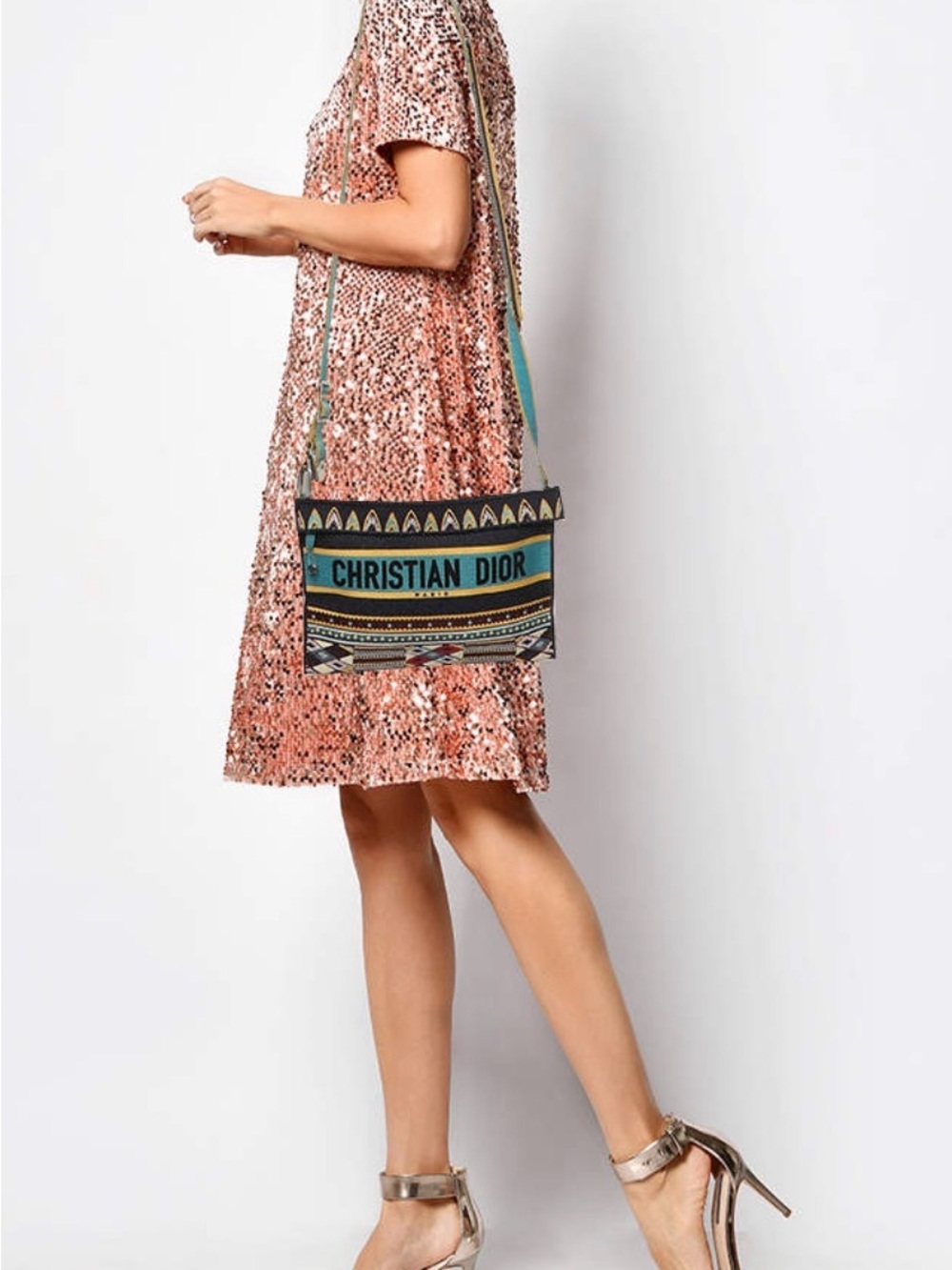 Dior Multicolor Logo Embroidered Fabric Shoulder